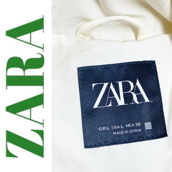 ZARA Mid Length Oversized Cocoon Puffer Coat Cream Water Resistant, Size Large - Picture 12 of 16